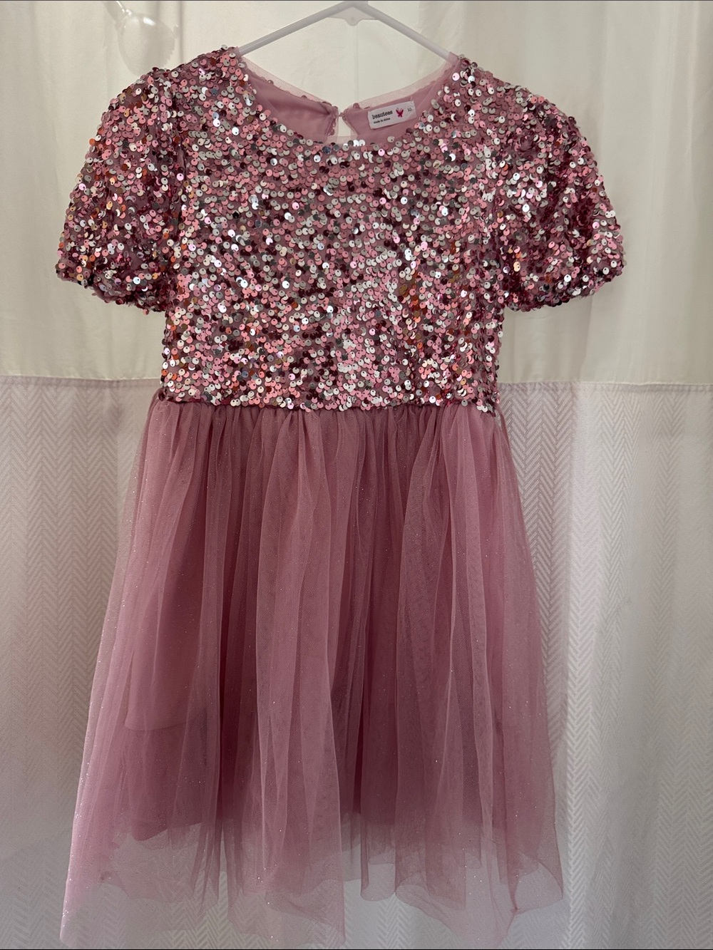 Beautees Sequin Bodice Tulle Dress - Dusty Rose